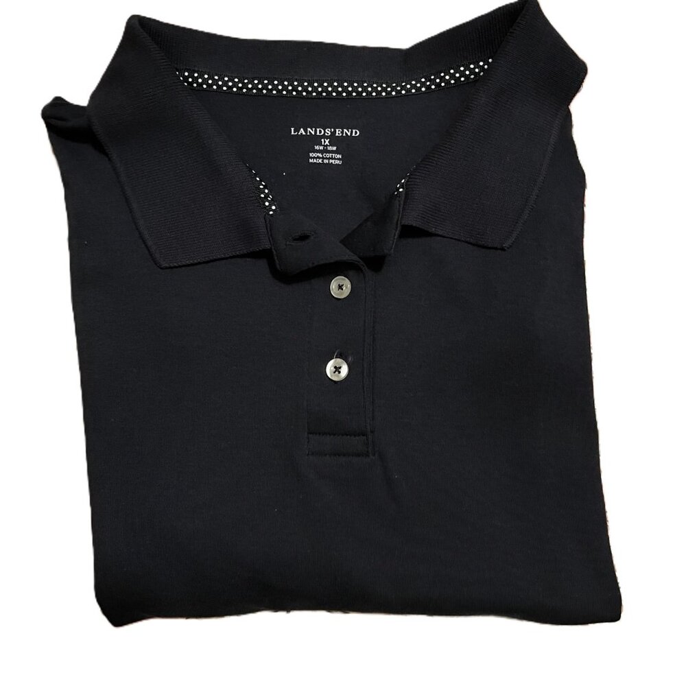 NEW/No Tags}Land's End Women Short Sleeve Black Golf Polo, Size - 1X (16W - 18W)